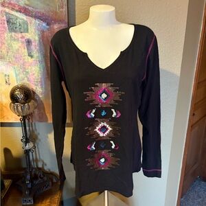 Panhandle Slim Black Top with Colorful Aztec Sequin Design  (XL)